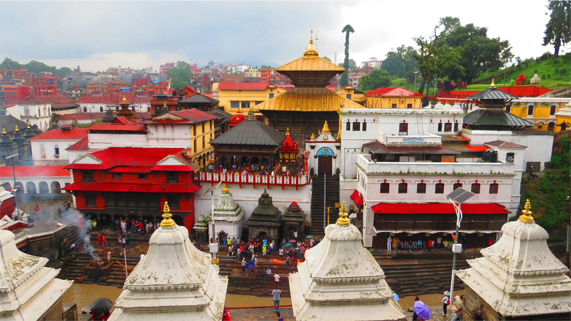 Pashupatinath Temple at dusk, a famous pilgrimage site in Nepal